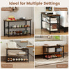 3-tier shoe rack bench in rustic brown with metal slat shelves, ideal for entryway, living room, or bedroom storage.