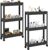 3-tier slim rolling storage cart in black, ideal for compact areas, featuring wheels for easy mobility and waterproof.