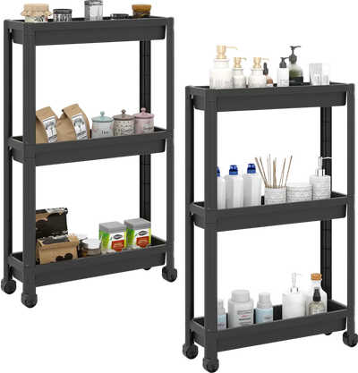 Costway 3-Tier Slim Rolling Storage Cart 2-Pack Mobile Bathroom Organizer with Wheels 38046321 New