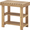 Solid wood 3-tier shoe rack bench with slatted shelves, perfect for entryways and compact living spaces.