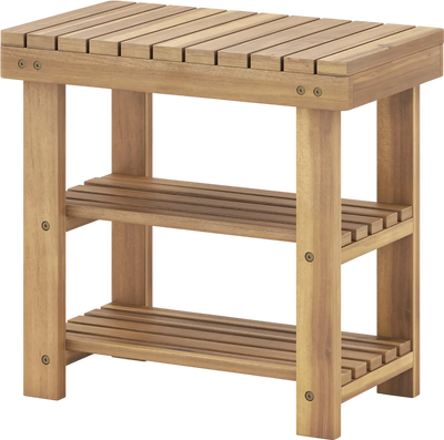 Costway 3-Tier Solid Wood Shoe Rack Bench with Slatted Shelves 41239945 New