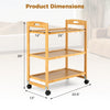 3-Tier Storage Rolling Cart Bamboo Utility Cart with 4 Universal Wheels - Gallery View 5 of 11