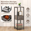 3-tier gray metal plant stand with slide-out drawer, ideal for books and plants, perfect for corners in any room.