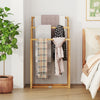 3-tier teak wood towel rack with 3 hanging crossbars, perfect for drying towels in bathrooms or bedrooms.