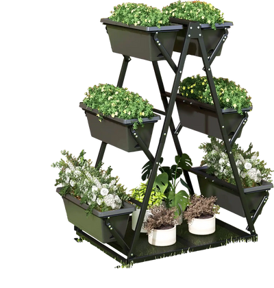 Costway 3-Tier Vertical Raised Garden Bed w/ 4 Wheels & 6 Container Boxes Black 28375649 New