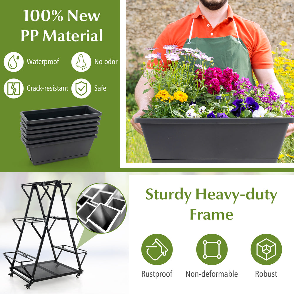 Detail of the sturdy heavy-duty frame of the 3-tier vertical raised garden bed, rustproof and non-deformable for.