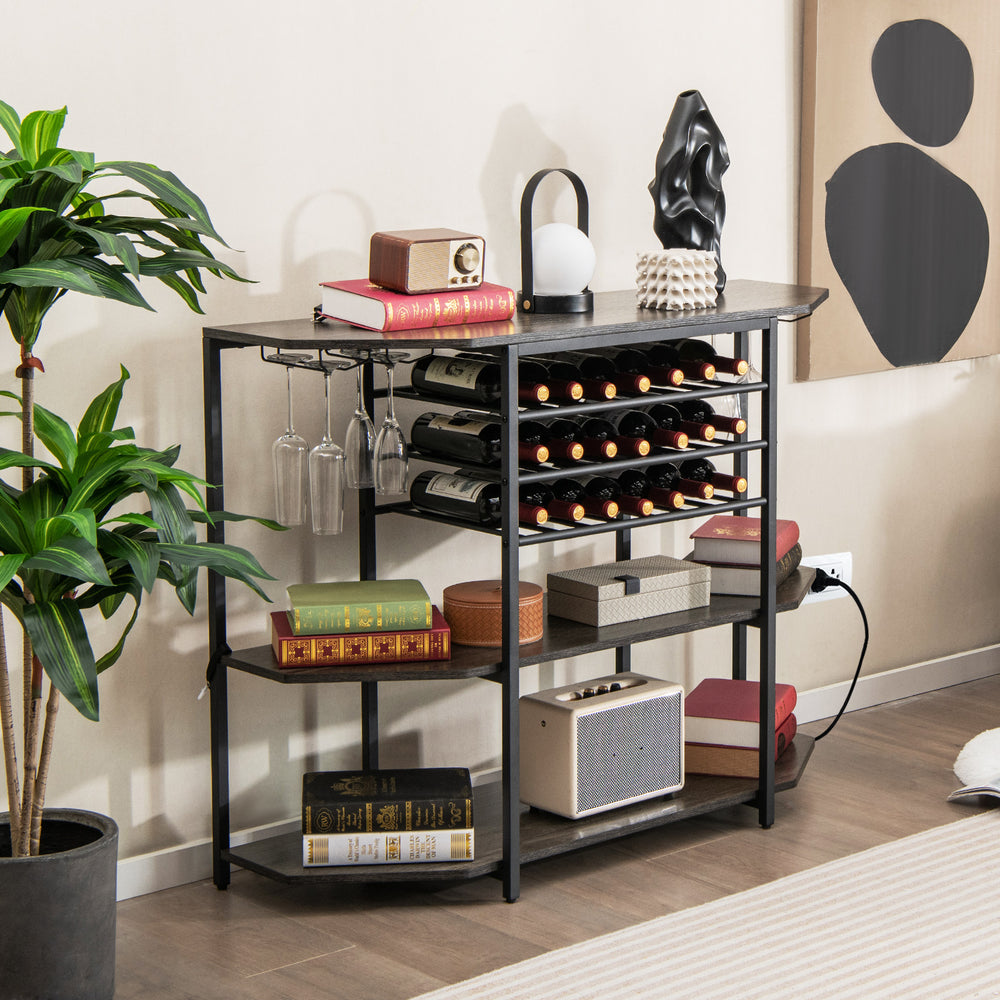 3-Tier Wine Bar Cabinet with Storage Shelves-Gray - Gallery View 1 of 10