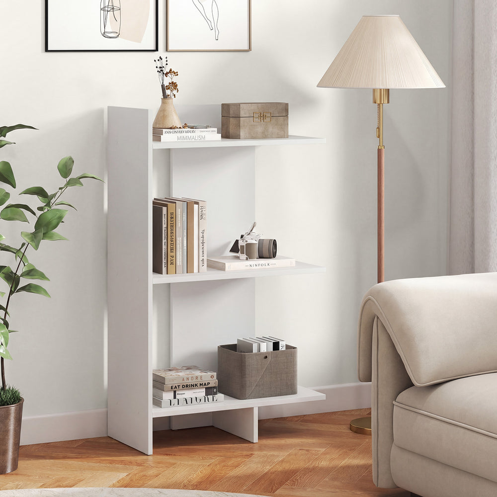 3 Tier Wooden Bookshelf with Anti-Tipping Kit-White - Gallery View 1 of 10
