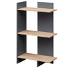 3-tier wooden bookshelf with oak shelves and gray frame, featuring anti-tipping kit for stability in any room.
