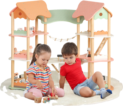 Costway 3-Tier Wooden Dollhouse Kids 32-Pc Accessories 61357489 New