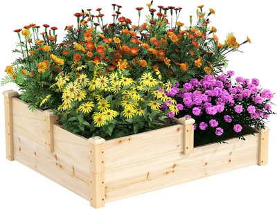 Costway 3-Tier Wooden Raised Garden Bed Open-Ended Base 86713952 New