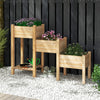 3-tier wooden raised garden bed made of natural fir wood with open storage shelf, ideal for growing flowers and herbs.