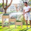 3-tier wooden raised garden bed made of natural fir wood, featuring open storage shelf for easy access to gardening.