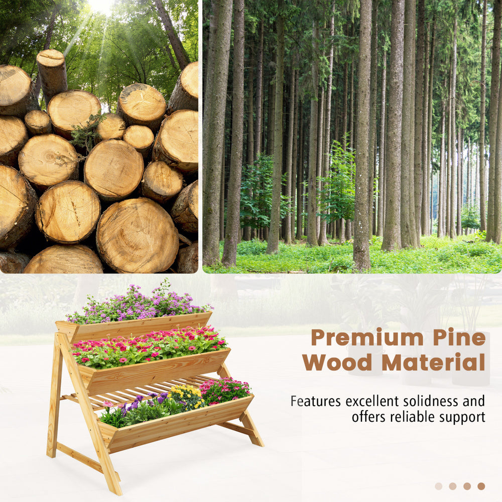 3 tier wooden vertical raised garden bed made of fir wood, ideal for flowers and vegetables, with drainage holes for.