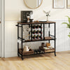 3 Tiers Bar Cart on Wheels with Glass Racks-Brown - Gallery View 1 of 10