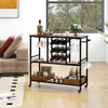 Rustic brown 3-tier bar cart on wheels featuring a convenient towel rack, storage boxes, and 8 hooks for added.