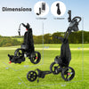 3 Wheel Golf Bag Cart shown in a side view with adjustable handle, anti-slip wheels, and compact foldable design.