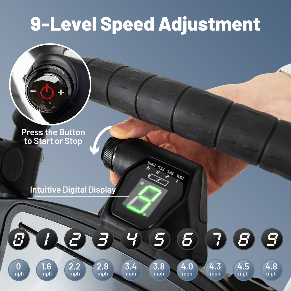 9-speed adjustment dial on the 3 Wheel Golf Bag Cart with digital display for easy pace control and convenience.