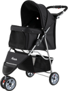 3 Wheel Pet Stroller in black for small dogs and cats, featuring adjustable canopy and spacious bottom basket for.