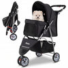 3 Wheel Pet Stroller in black with a cozy interior, ideal for small dogs and cats up to 33 lbs, shown in use.