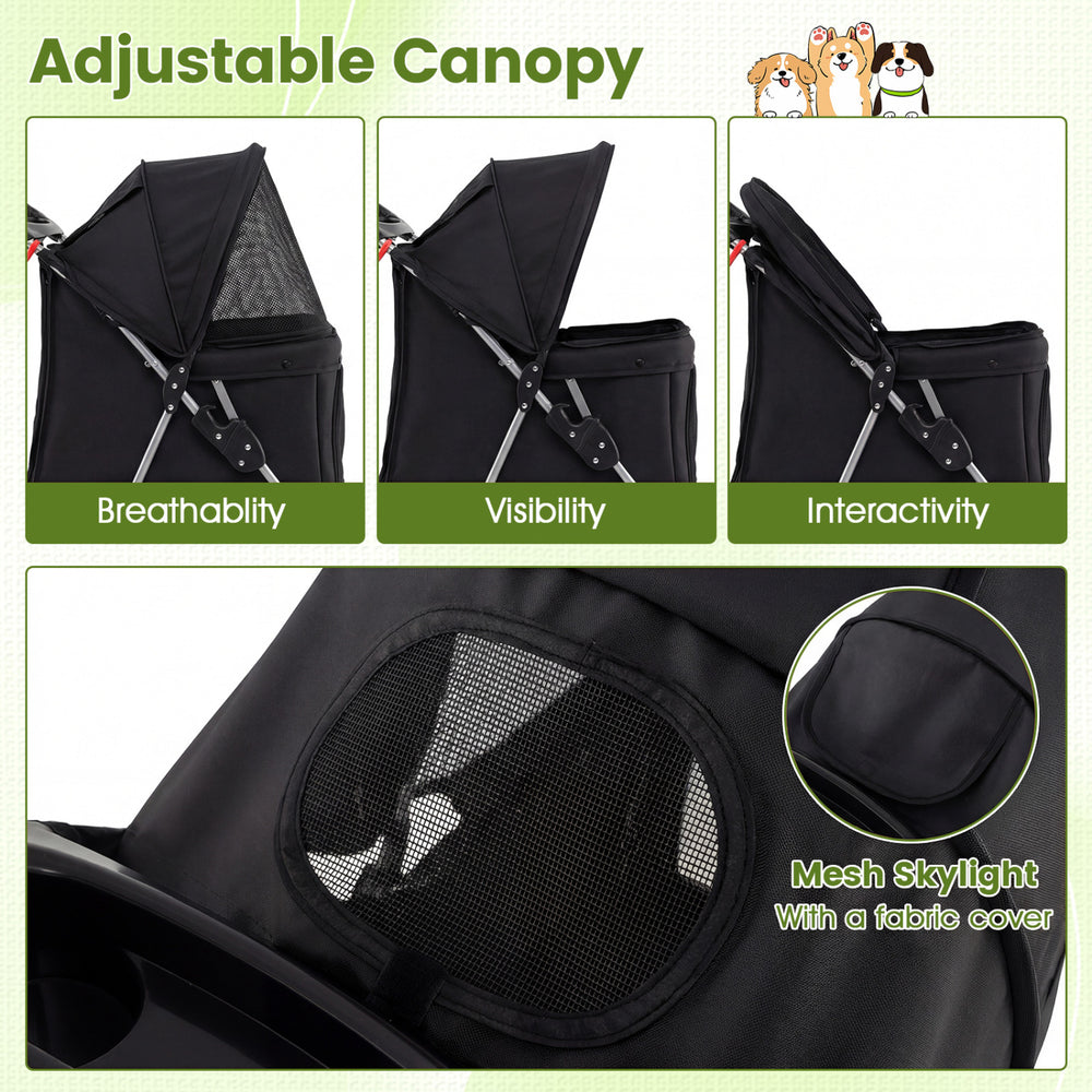 Adjustable canopy of the 3 Wheel Pet Stroller for small dogs and cats, featuring breathability and visibility options.