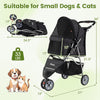 3 Wheel Pet Stroller in black for small dogs and cats, featuring a removable padded liner and adjustable canopy for.