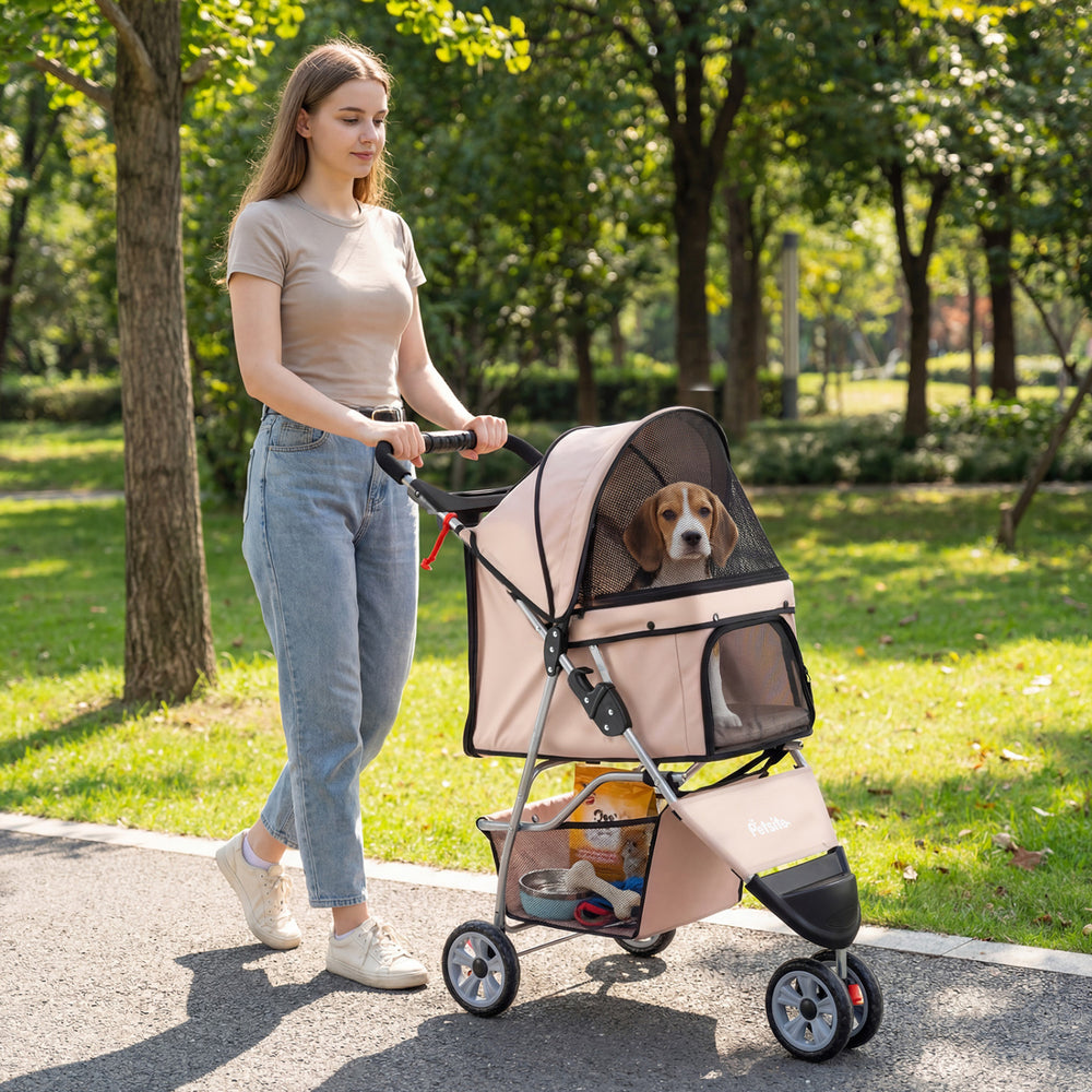 3 Wheel Pet Stroller for Small Dogs Cats up to 33 LBS-Beige - Gallery View 1 of 12