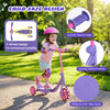 3-wheel purple scooter for kids with LED light-up wheels, sturdy metal frame, and wide anti-slip deck for safety.