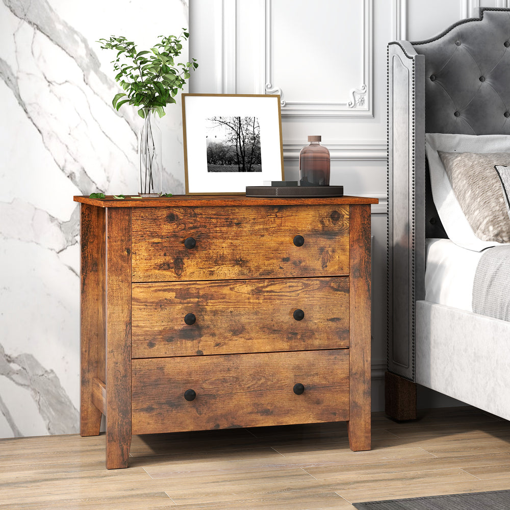 3 Drawer Dresser Chest of Drawers Bedside Table-Rustic Brown - Gallery View 1 of 9