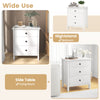 3-drawer white wooden nightstand with smooth metal slides and easy-grip knobs, ideal for bedroom or living room use.