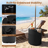 Black 3-in-1 outdoor umbrella base with a water bag, designed for stability and easy assembly on patios.