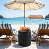 Black 3-in-1 outdoor umbrella base with water bag, designed for stability and easy organization on patios.