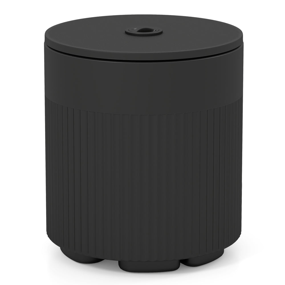 Black 3-in-1 all-weather HDPE umbrella base with water bag, designed for stability and easy outdoor organization.