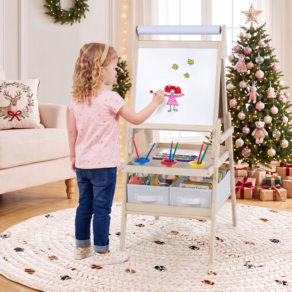 3-in-1 Art Easel for Kids with Magnetic Chalkboard and Whiteboard-Natrual - Gallery View 1 of 11