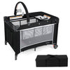 3-in-1 portable baby crib and playpen in black with changing table, mesh walls, and detachable toy bar for safety and.