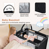 3-in-1 portable baby crib in black with breathable mesh, soft foldable mattress, and detachable toy bar for safe.