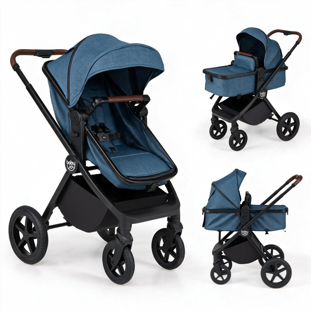 3-in-1 Convertible High Landscape Bassinet Stroller with Reversible Seat-Blue - Gallery View 1 of 2