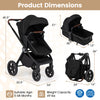 3-in-1 convertible high landscape bassinet stroller in black features a reversible seat and adjustable backrest for child comfort.
