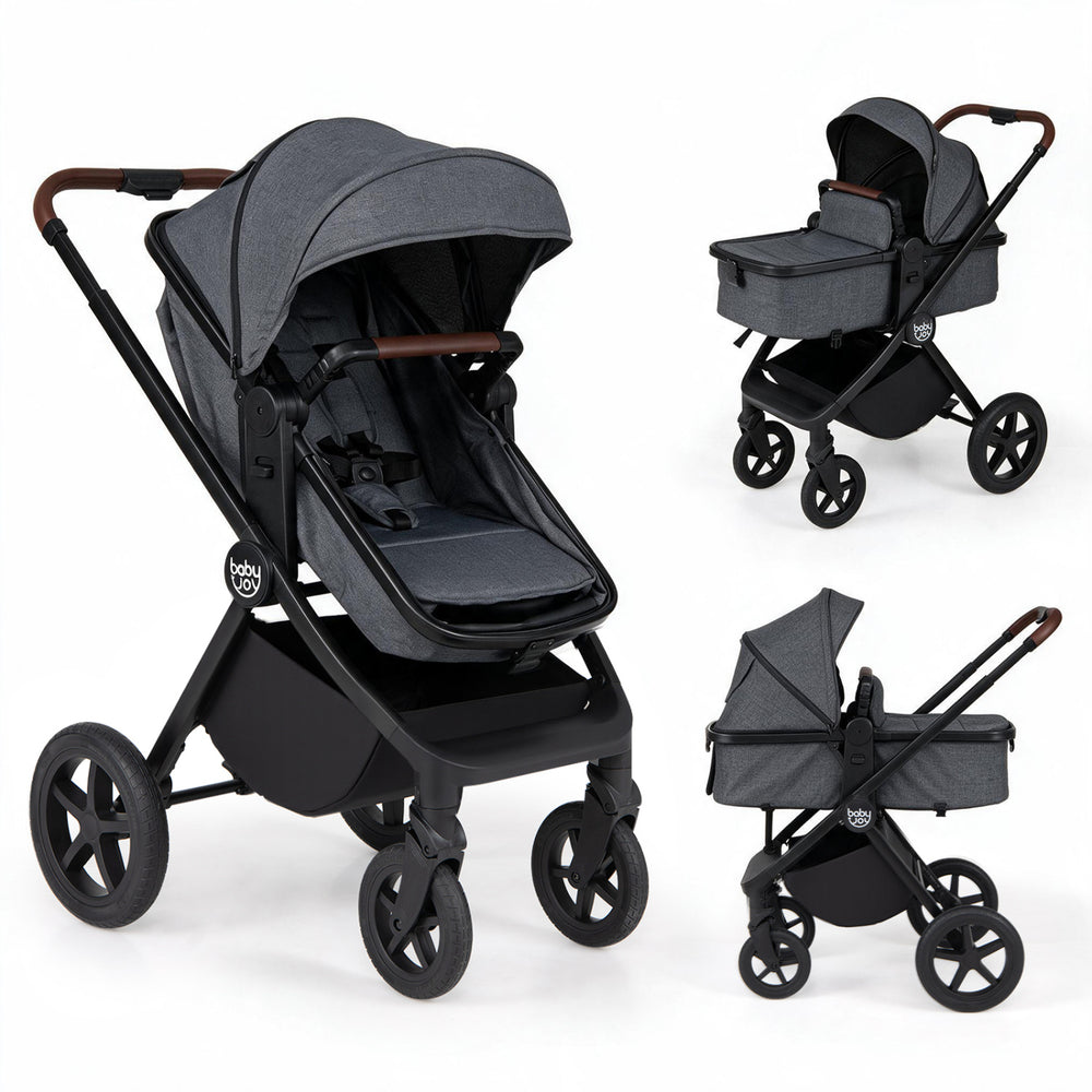 3-in-1 Convertible High Landscape Bassinet Stroller with Reversible Seat-Gray - Gallery View 1 of 2