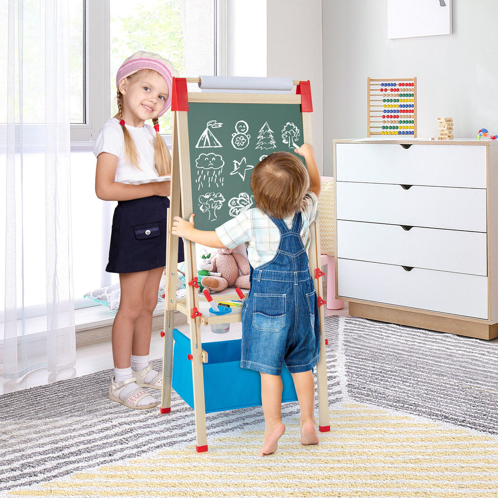Adjustable 3-in-1 kid easel with magnetic chalkboard and whiteboard, perfect for drawing and creativity for ages 3-8.