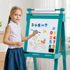 Child using the 3-in-1 double-sided art easel with chalkboard and magnetic whiteboard for creative drawing activities.