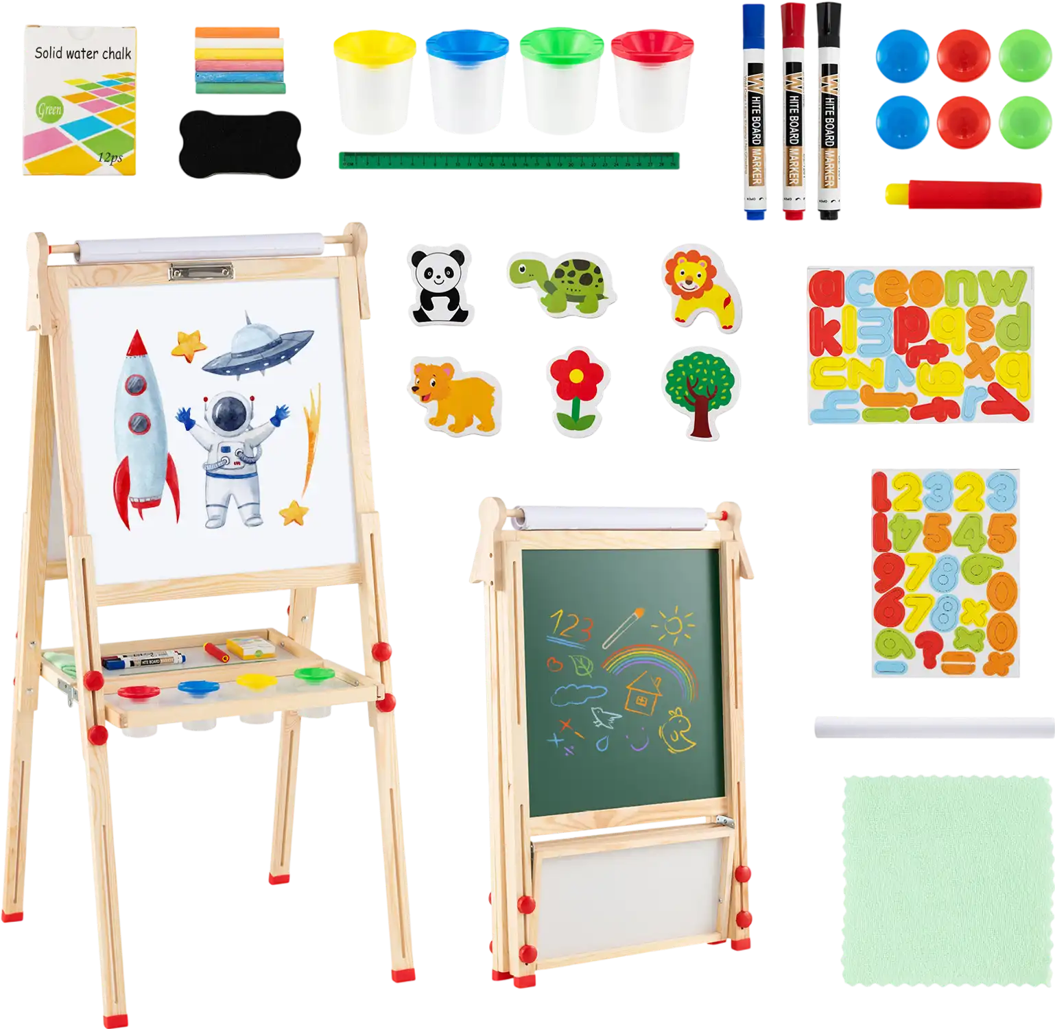 Costway 3-in-1 Double-Sided Folding Wooden Kids Art Easel w/ Paper Roll 12509233 New