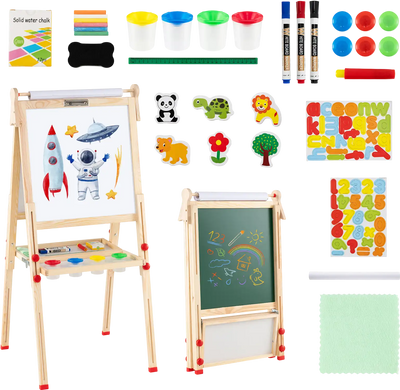 Costway 3-in-1 Double-Sided Folding Wooden Kids Art Easel w/ Paper Roll 12509233 New