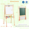 Double-sided wooden kids art easel with adjustable height, magnetic whiteboard, and paper roll for creative play.