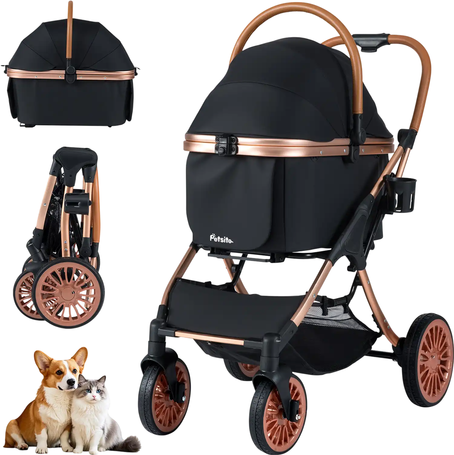 Costway 3-in-1 Foldable Pet Stroller Sun Shade Safety Belt 55 lbs 92636025 New