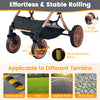 Close-up of the 3-in-1 foldable pet stroller's wheels, featuring shock-absorbing springs for stable rolling on various.