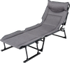 Gray 3-in-1 folding camping cot with adjustable backrest, padded comfort, and sturdy metal frame for versatile seating.