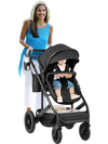 3-in-1 folding convertible stroller in black with detachable bassinet, parent-facing seat, and spacious storage basket.