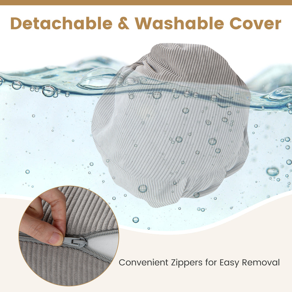 Detachable gray corduroy cover with convenient zippers for easy removal, ideal for the 3-in-1 folding sofa bed.
