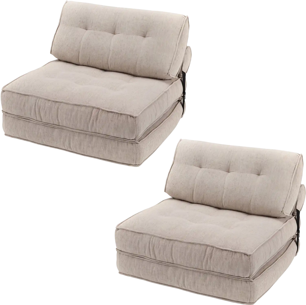 Beige 3-in-1 folding sofa with bolster, convertible to lounger or bed, ideal for living rooms and guest rooms.